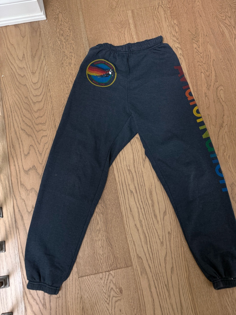 Aviator Nation Black Joggers with Rainbow Side Stripe
